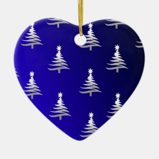 kerstbomen zilver op kobalt Blue Keramisch Ornament (Voorkant)