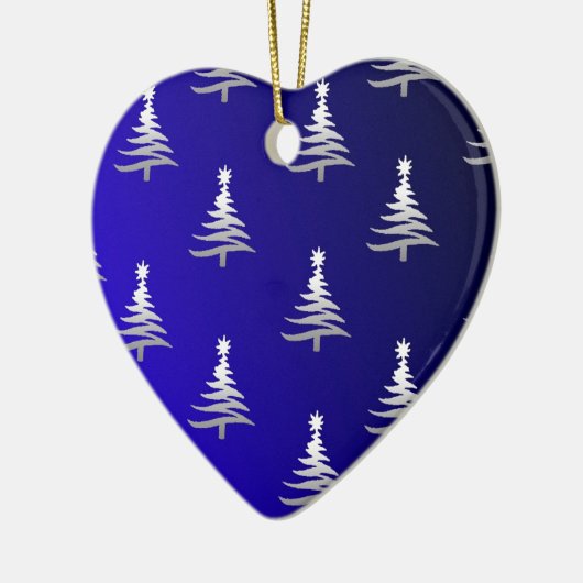 kerstbomen zilver op kobalt Blue Keramisch Ornament (Links)