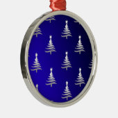 kerstbomen zilver op kobalt Blue Metalen Ornament (Rechts)