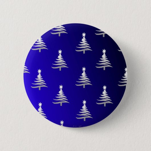 kerstbomen zilver op kobalt Blue Ronde Button 5,7 Cm (Voorkant)