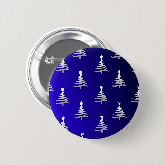 kerstbomen zilver op kobalt Blue Ronde Button 5,7 Cm (Voorkant /achterkant)