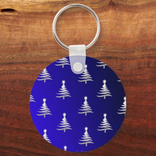 kerstbomen zilver op kobalt Blue Sleutelhanger (Voorkant)