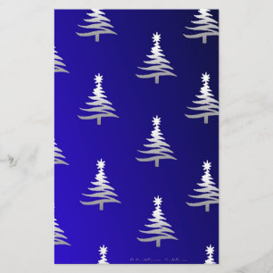 Kerstbomen Zilver op Kobaltblauw Briefpapier