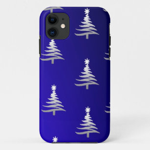 Kerstbomen Zilver op Kobaltblauw iPhone 11 Hoesje