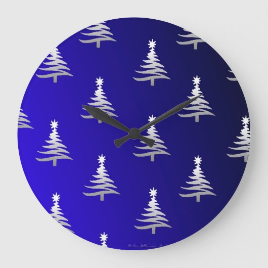 Kerstbomen Zilver op Kobaltblauw Grote Klok (Voorkant)