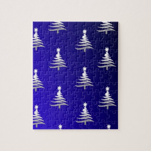 Kerstbomen Zilver op Kobaltblauw Legpuzzel (Verticaal)