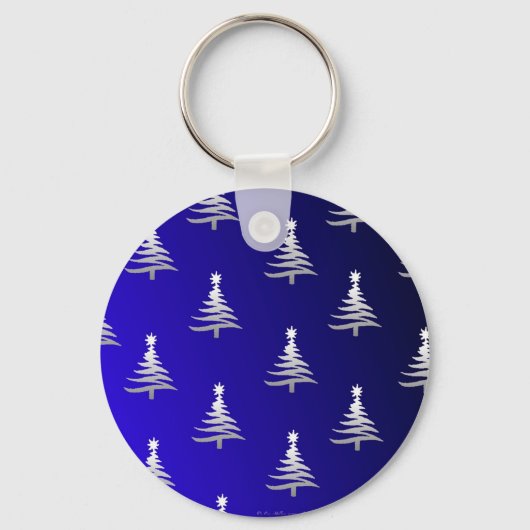Kerstbomen Zilver op Kobaltblauw Sleutelhanger (Voorkant)