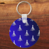 Kerstbomen Zilver op Kobaltblauw Sleutelhanger (Voorkant)