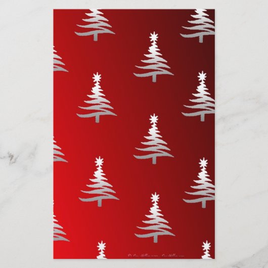 Kerstbomen Zilver op Rood Briefpapier (Voorkant)