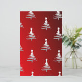 Kerstbomen Zilver op Rood Briefpapier (Staand voorkant)