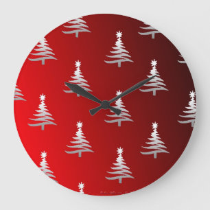 Kerstbomen Zilver op Rood Grote Klok