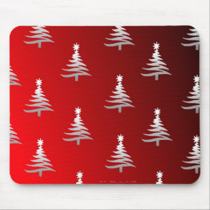 Kerstbomen Zilver op Rood Muismat