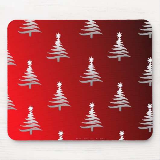 Kerstbomen Zilver op Rood Muismat (Voorkant)