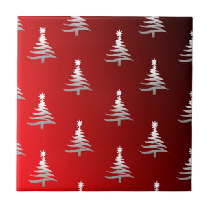 Kerstbomen Zilver op Rood Tegeltje
