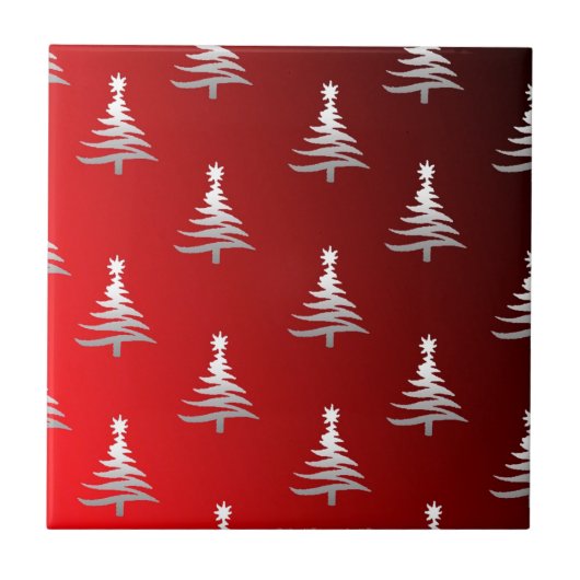 Kerstbomen Zilver op Rood Tegeltje (Voorkant)