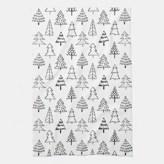 Kerstbomen zwart en wit patroon theedoek (Verticaal)