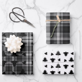 Kerstbomen Zwart Geruit Inpakpapier Vel