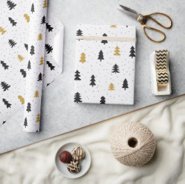 kerstbomen zwart goudpatroon Wrapppapier Cadeaupapier