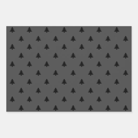 Kerstbomen zwart wit grijs minimalist inpakpapier vel (Voorkant 3)