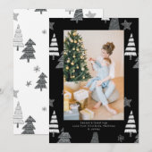 kerstbomen zwart wit patroon, aangepast feestdagenkaart (Voorkant / Achterkant)