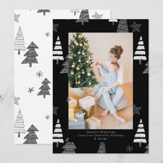 kerstbomen zwart wit patroon, aangepast feestdagenkaart (Voorkant / Achterkant)