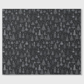 Kerstbomen Zwart-wit Zwart Kerstmis Cadeaupapier (Vlak)