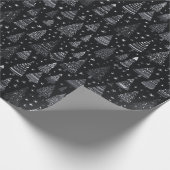 Kerstbomen Zwart-wit Zwart Kerstmis Cadeaupapier (Hoek)