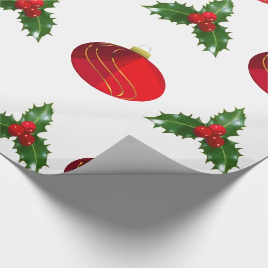 kerstbommen en Holly Wrapping Paper Cadeaupapier (Hoek)