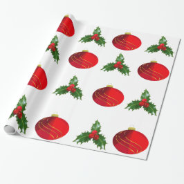 kerstbommen en Holly Wrapping Paper Cadeaupapier