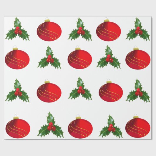 kerstbommen en Holly Wrapping Paper Cadeaupapier (Vlak)