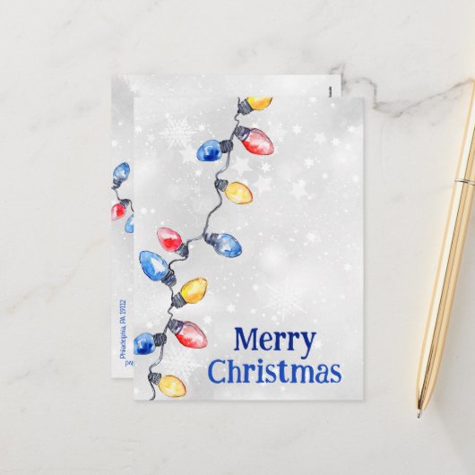 kerstbommen, tekenlantaarns, feestdagen Briefkaart (Voorkant / Achterkant in situ)