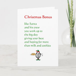 Kerstbonus - een grappig kerstgedicht feestdagen kaart