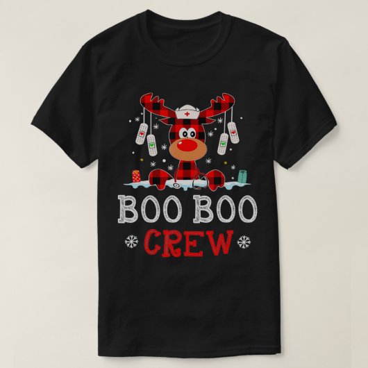 Kerstboo Boo Crew Reindeer Nurse Buffalo Plai T-shirt (Design voorkant)