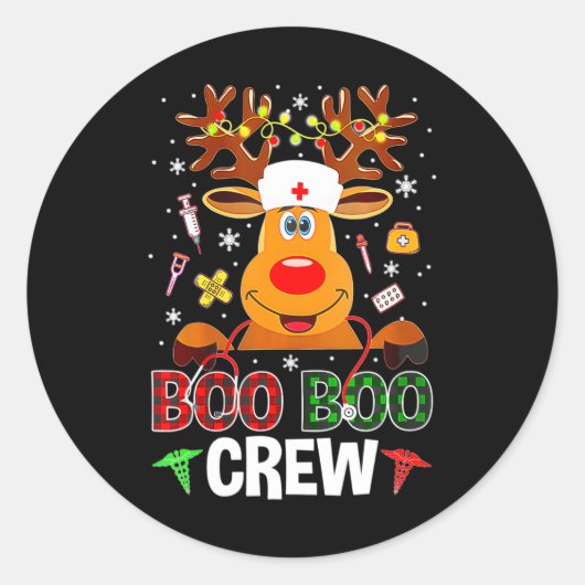 Kerstboo Boo Crew Reindeer Nurse Buffalo Ronde Sticker (Voorkant)