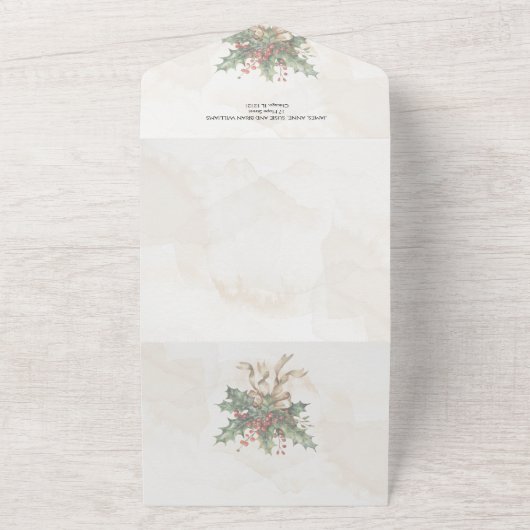 Kerstboodschap Aquarel Winterse Landschap  All In One Uitnodiging (Buitenkant)