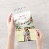 Kerstboodschap Aquarel Winterse Landschap  All In One Uitnodiging (Afscheurbaar)