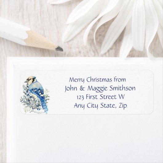 Kerstboodschap Blue Jay Bird Wildlife Art Etiket (Insitu)