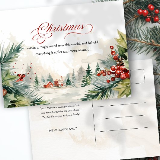 Kerstboodschap Winter Scene Niet Foto Feestdagenkaart