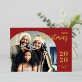 Kerstboog 1 foto modern, lichtrood folie feestdagenkaart (Staand Voorkant)