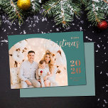 Kerstboog 1 foto modern minimalistisch blauwgroen folie feestdagenkaart<br><div class="desc">Elegant en modern kerst wenskaart met een minimalistisch ontwerp met uw favoriete familie afbeelding in een trendy boog lijst. Gemakkelijk aan te passen met jouw naam en het huidige jaar in stijlvolle roos gouden folie serif lettertypen.</div>