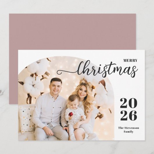 Kerstboog 1 foto moderne minimalistische handschoe feestdagenkaart (Voorkant / Achterkant)