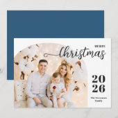 Kerstboog 1 foto van modern, minimalistisch blauw feestdagenkaart (Voorkant / Achterkant)