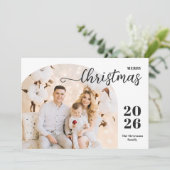 Kerstboog 1 foto van modern, minimalistisch blauw feestdagenkaart (Staand voorkant)