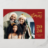 Kerstboog 2 foto modern minimalistisch rood folie feestdagenkaart (Voorkant)