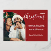 Kerstboog 2 foto modern minimalistisch rood folie feestdagenkaart (Achterkant)