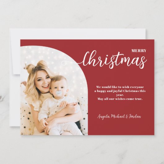 Kerstboog 2 foto's modern, lichtrood feestdagenkaart (Achterkant)