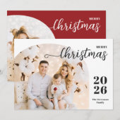 Kerstboog 2 foto's modern, lichtrood feestdagenkaart (Voorkant / Achterkant)