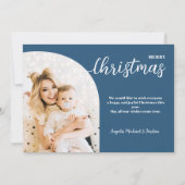 Kerstboog 2 foto's modern, minimalisblauw feestdagenkaart (Achterkant)