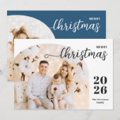 Kerstboog 2 foto's modern, minimalisblauw feestdagenkaart (Voorkant / Achterkant)