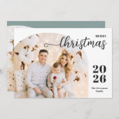 Kerstboog 2 foto's modern, minimalisblauw feestdagenkaart (Voorkant / Achterkant)